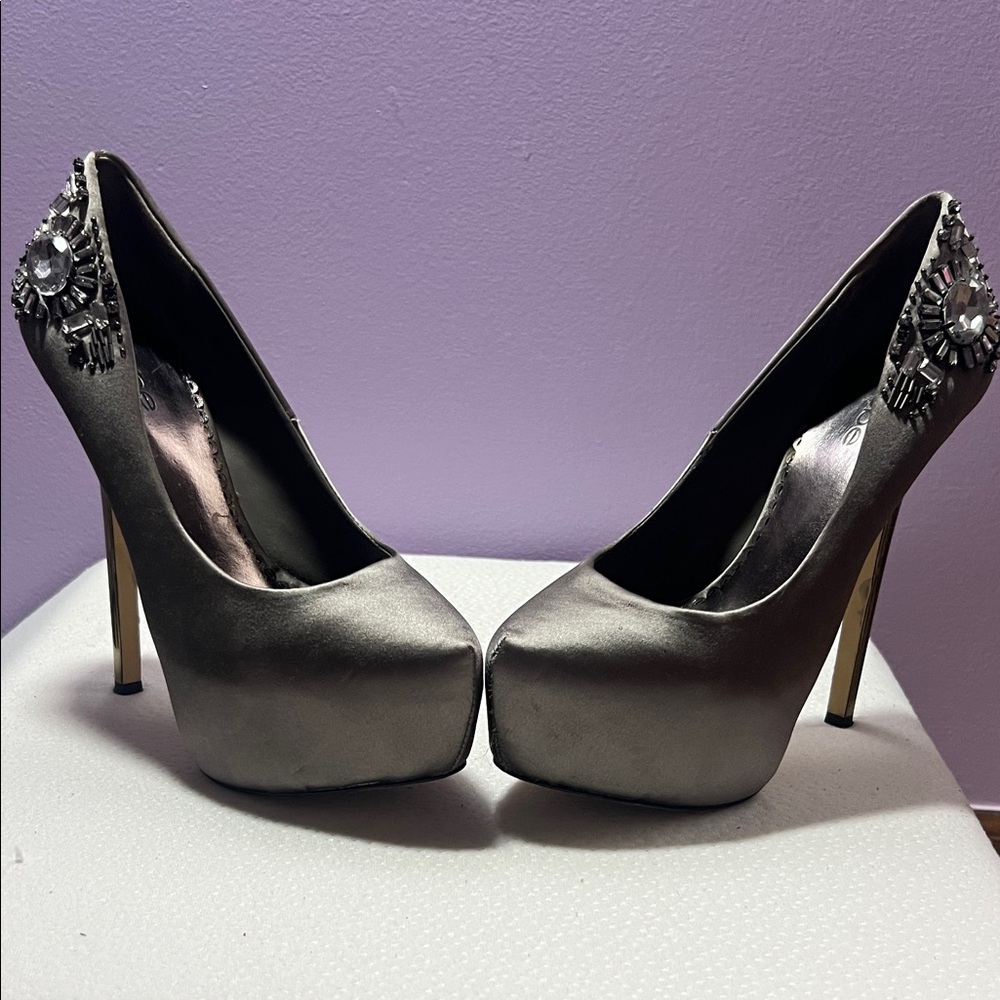 bebe Silver Embellished Platform Heels